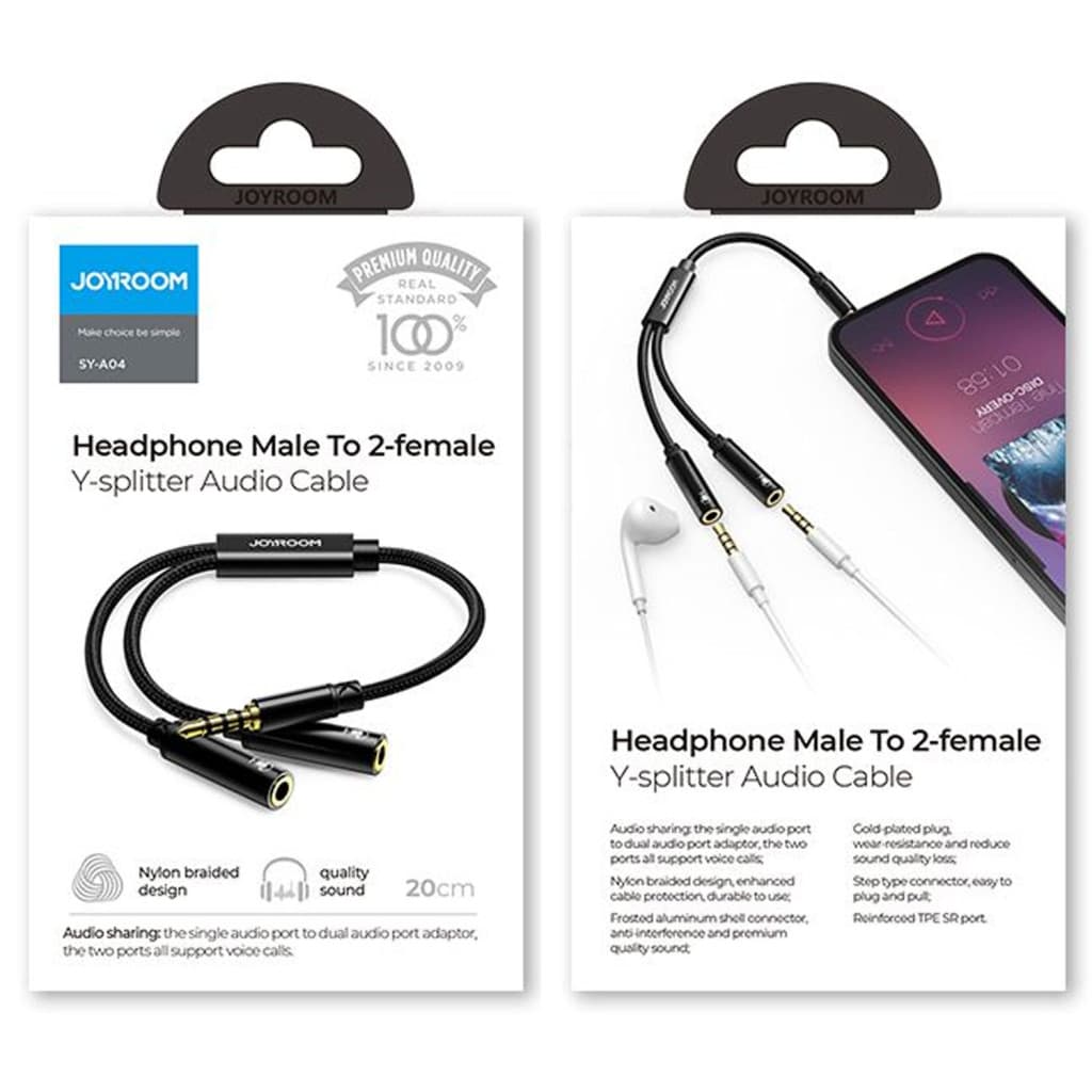 Splitter cablu audio Joyroom SY-A04, 2 x Jack 3.5mm (F) la Jack 3.5mm (M),  20 cm, negru — varianta 5