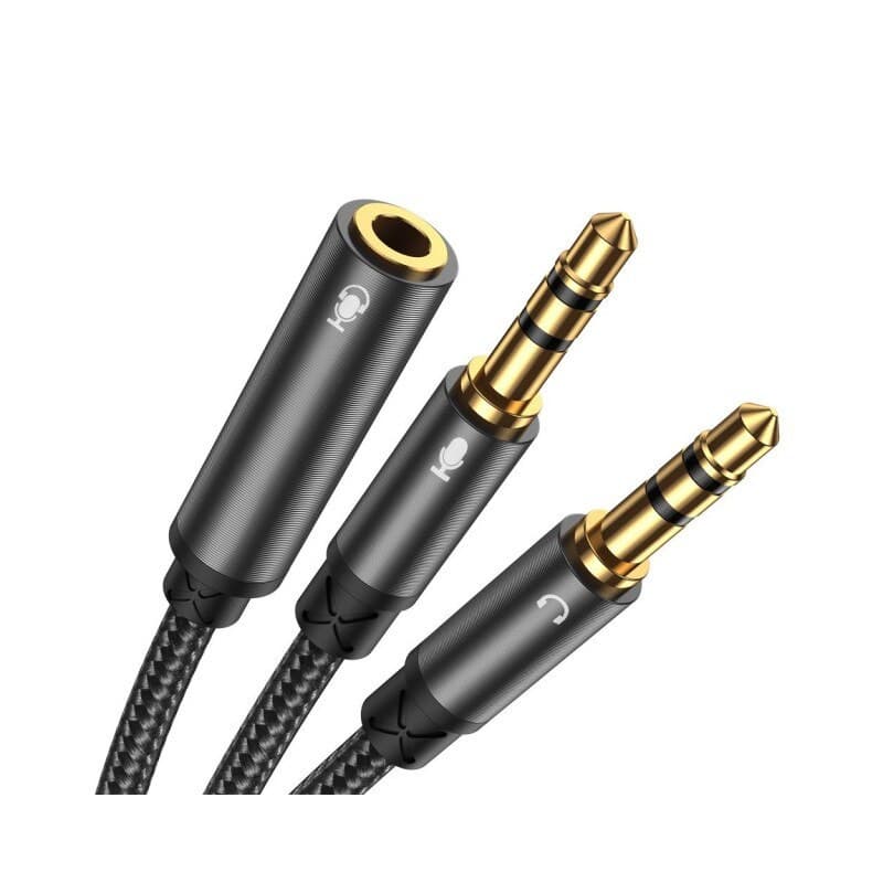 Splitter cablu audio Joyroom SY-A05, 2 x Jack 3.5mm (M) la Jack 3.5mm (F),  20 cm, negru — principală