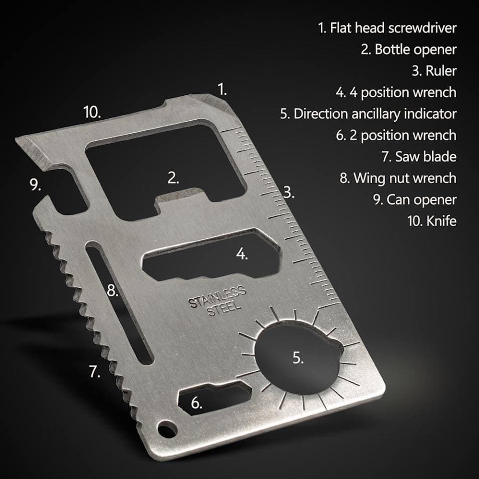 Card multifunctional de supravietuire 11 in 1, husa inclusa, argintiu — varianta 6
