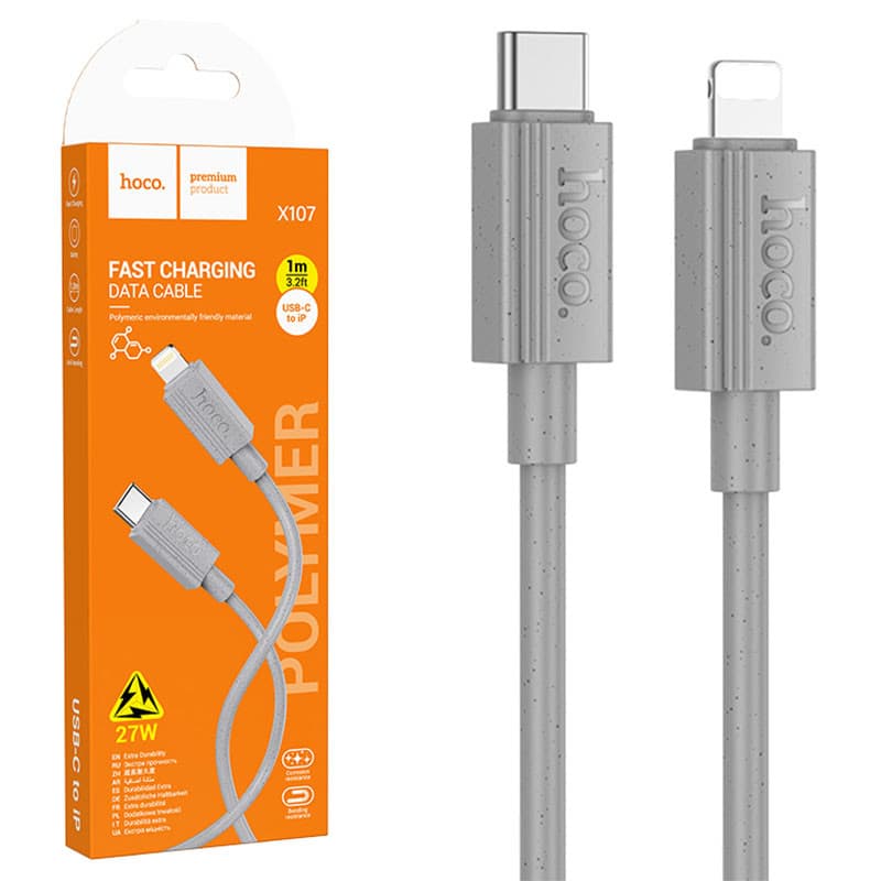 Cablu de date si incarcare Hoco X107, Type-C (USB-C) to Lightning, PD27W, QC3.0, gri — principală