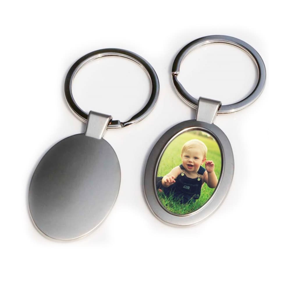 Breloc metalic personalizat cu poza ta, inel de sustinere metalic, oval — varianta 4