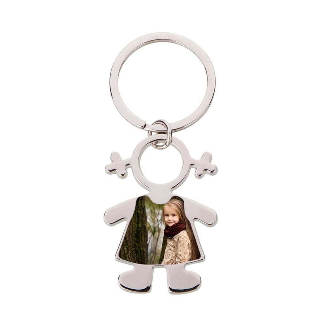 Breloc metalic personalizat cu poza ta, model fetita — principală