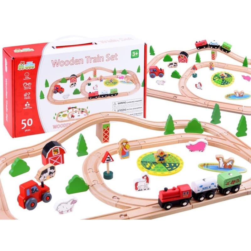 Traseu din lemn Kids Toyland, ferma, animale si accesorii, 50 piese — varianta 2