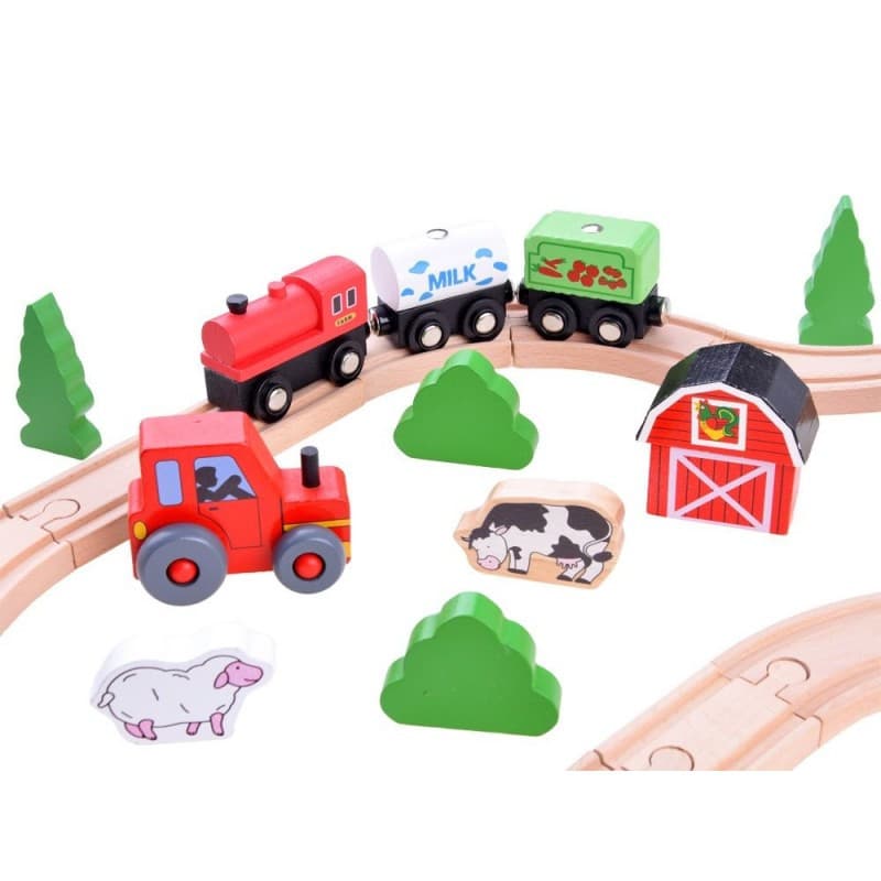 Traseu din lemn Kids Toyland, ferma, animale si accesorii, 50 piese — varianta 6