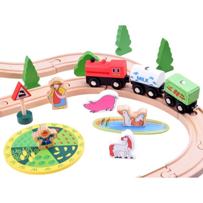 Traseu din lemn Kids Toyland, ferma, animale si accesorii, 50 piese — varianta 8