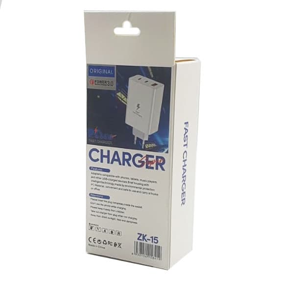 Incarcator telefon ZK-15, 65W,  2 porturi PD/Type-C + 1 port USB, incarcare super rapida, alb — varianta 5