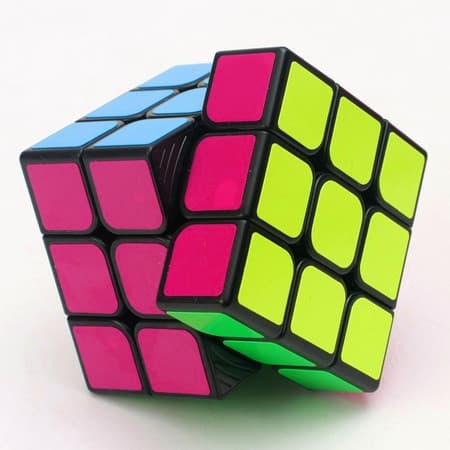 Jucarie cub tip Rubik, 3 x 3 randuri, 5.5 cm, 6 fete colorate (albastru, alb, roz, verde, portocaliu, galben) 2