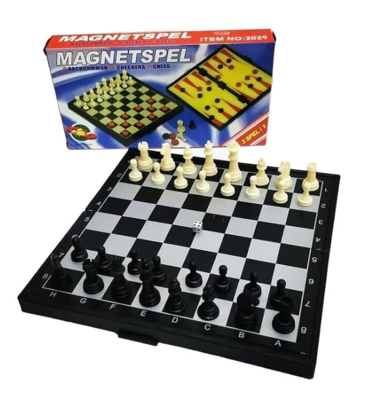 Joc de sah, table si dame Magnetspel, 3 in 1, magnetic, tabla de joc 25 x 25 cm 2