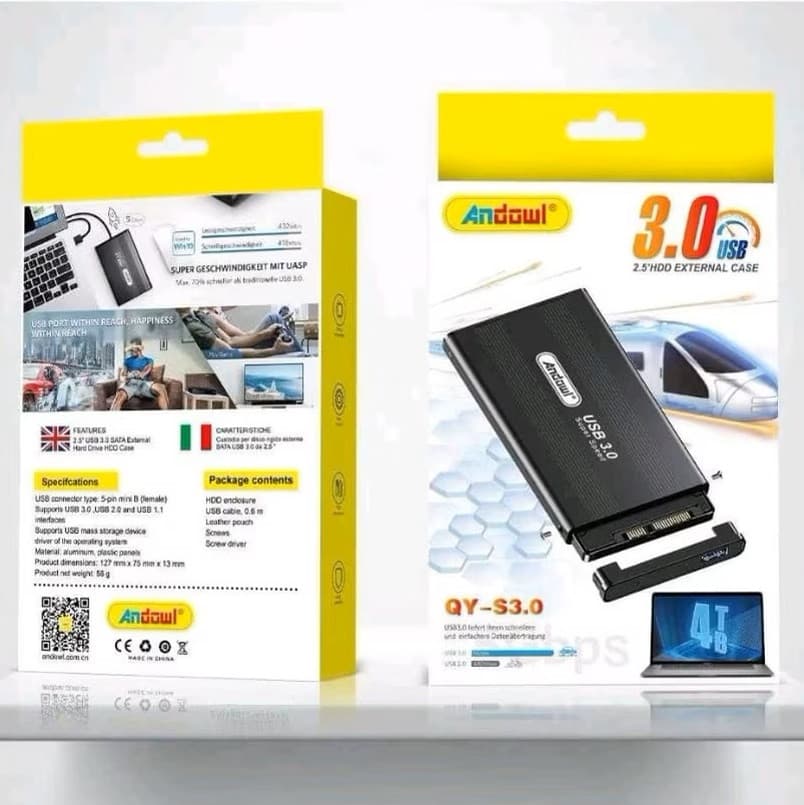 Carcasa rack extern Andowl QY-S3.0, USB 3.0, compatibil 2.5 inch HDD, 5 Gbit/s, aluminiu, cablu si husa Incluse 5