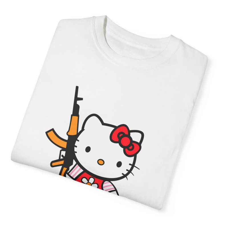 Tricou personalizat alb, copii/adulti, design Kitty with gun, modal, diverse marimi 3