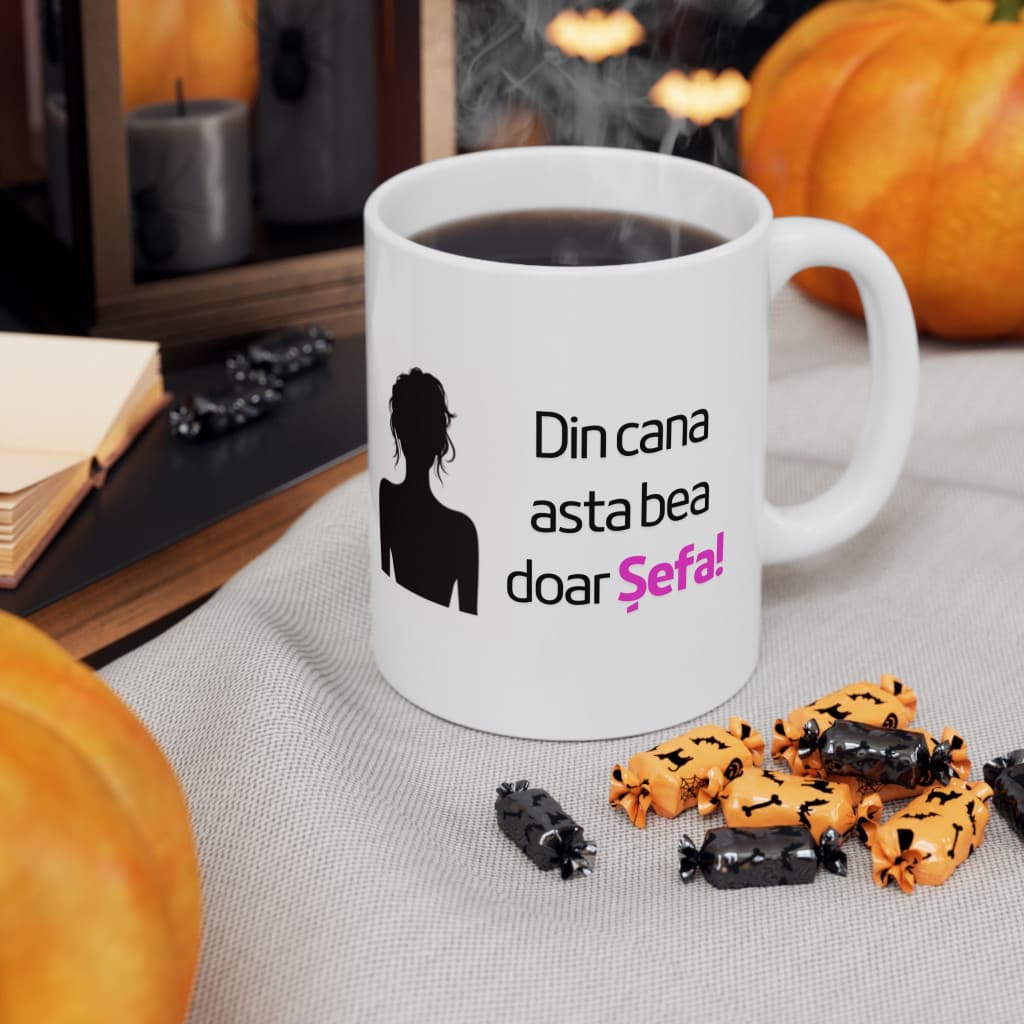 Cana ceramica personalizata, mesaj "Din cana asta bea doar Sefa", 330 ml, alba 3