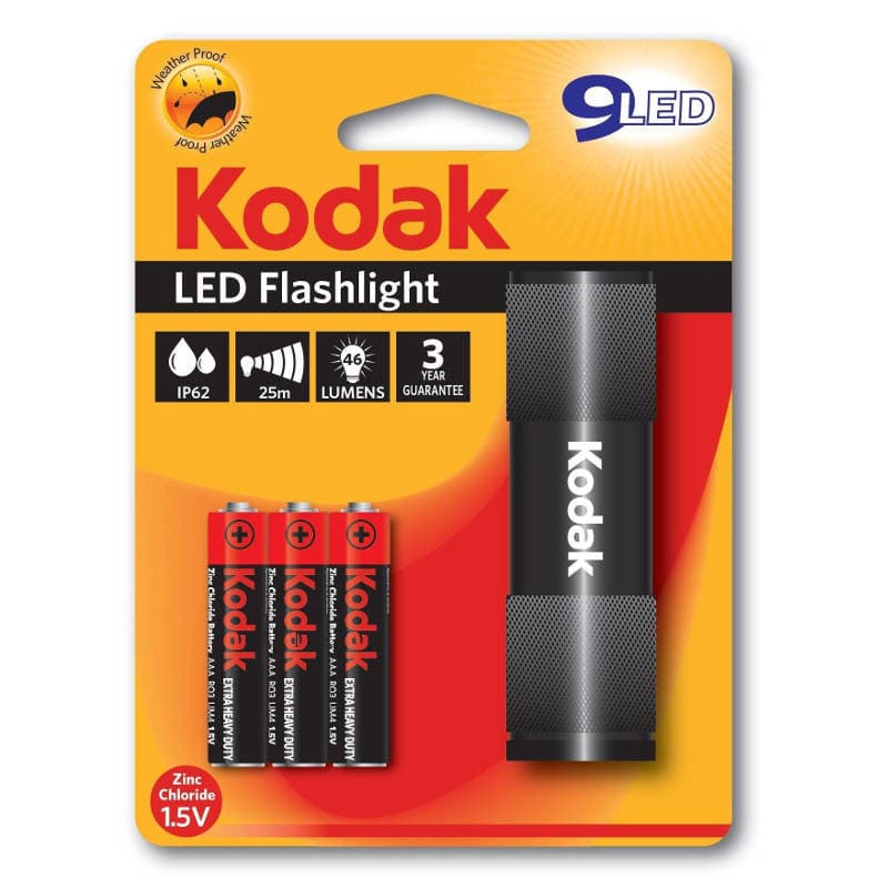 Lanterna Kodak 9 LED-uri, 46 lumeni, carcasa metalica, baterii incluse, neagra 2