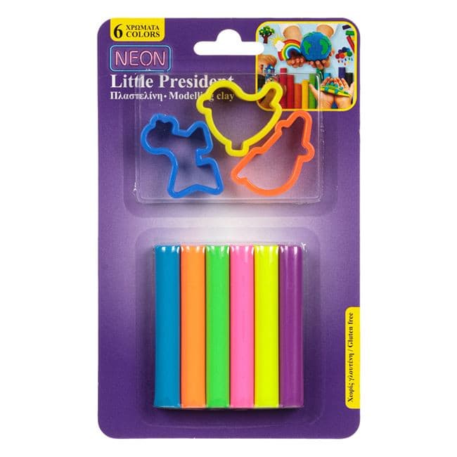 Set plastilina Little President, 6 culori neon si 3 forme din plastic 2