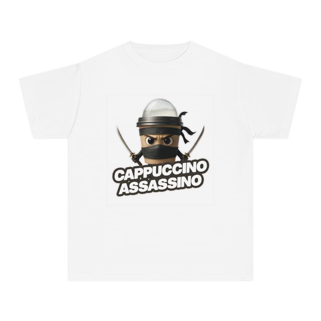 Tricou personalizat alb, copii/adulti, design Cappuccino Assassino 1, modal, diverse marimi 3