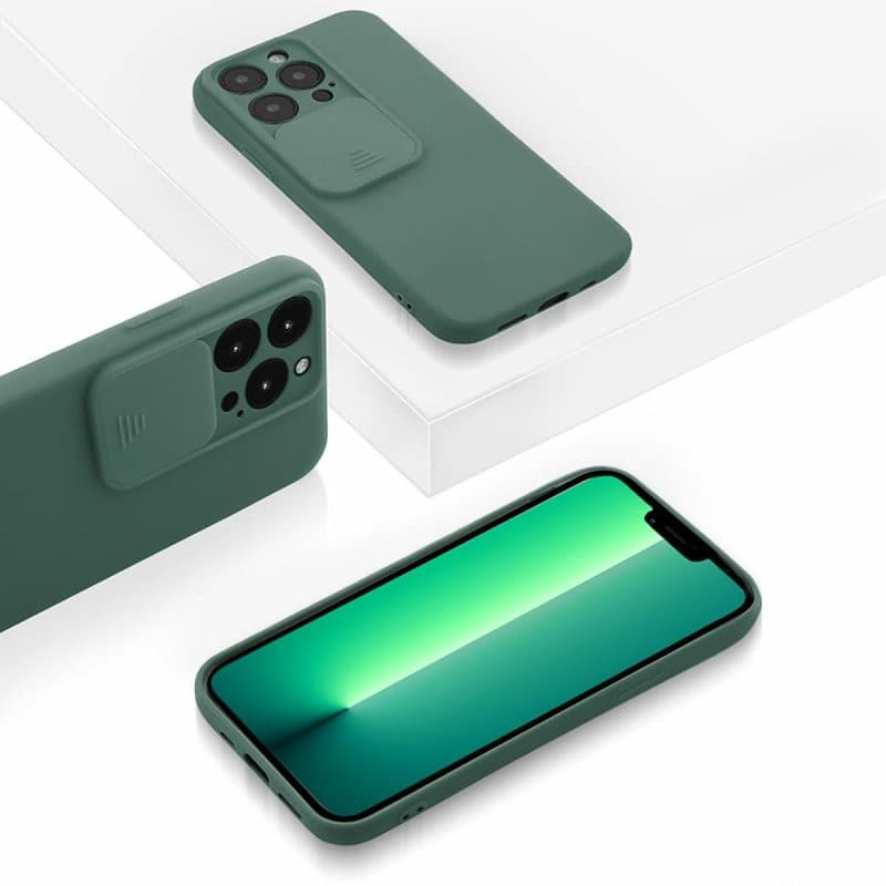 Husa Apple iPhone 13 Pro, Vertical Slide TPU, silicon moale, flexibil, verde 4