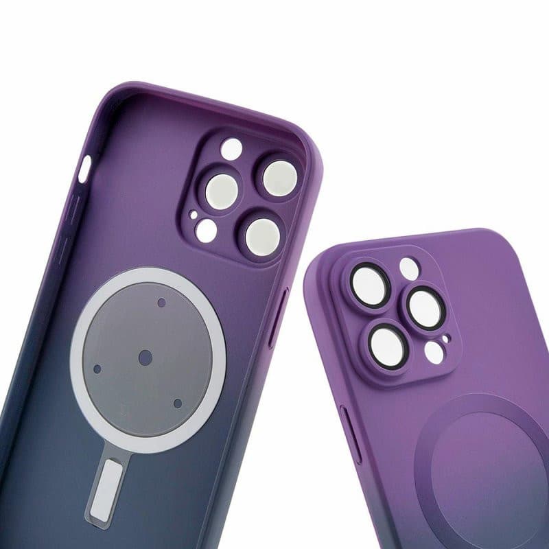 Husa Apple iPhone 13 Pro, Magsafe Ombre Silicone, geam protectie camere, mov/albastru 3