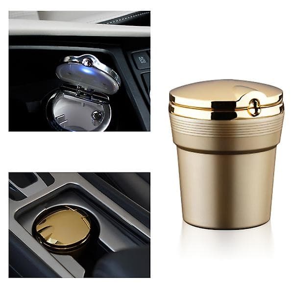 Scrumiera auto cu aspect metalic, tip pahar, lumina LED, aurie 2