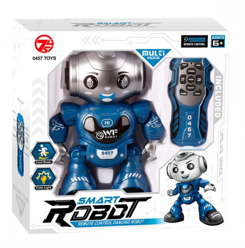 Jucarie interactiva Robot inteligent cu telecomanda, functii multiple, lumini LED, melodii si dansuri, 22 cm x 16 cm x 9 cm, albastru-gri 3