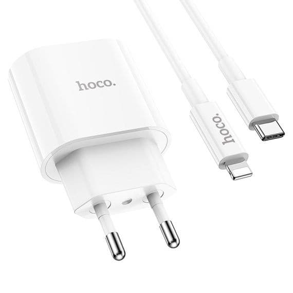 Incarcator casa Hoco C94A, 1 x USB-C PD 20W/3A, cablu Lightning inclus, incarcare rapida, albe 2