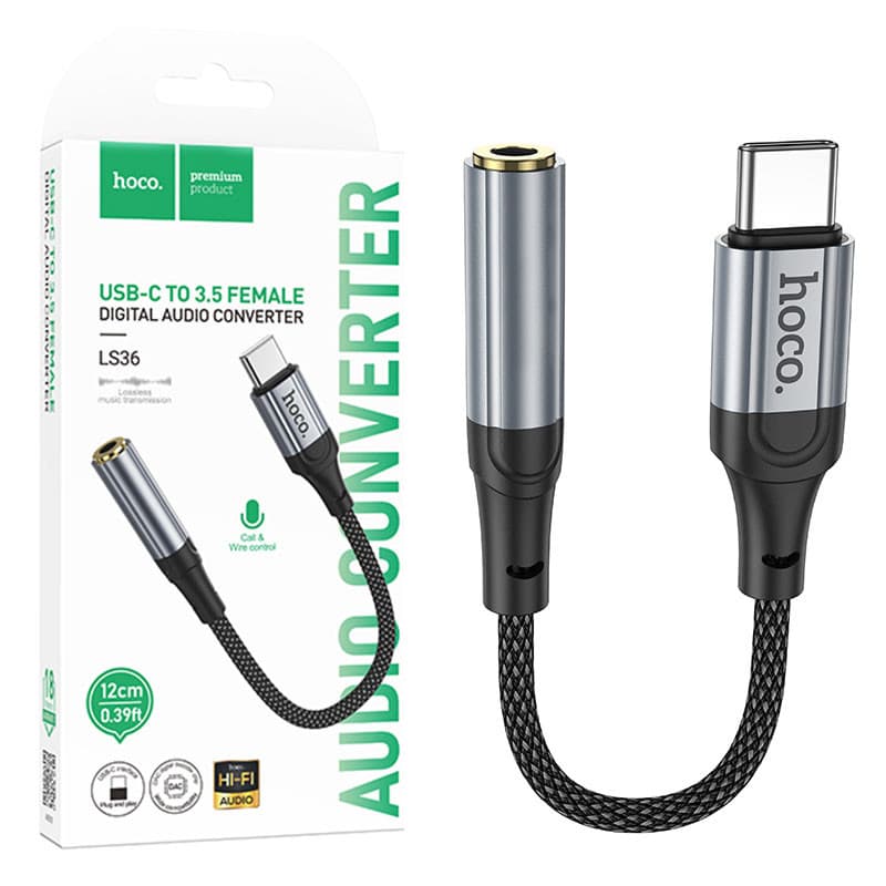 Cablu adaptor Type-C / USB-C Hoco LS36, audio, 12 cm, negru 3