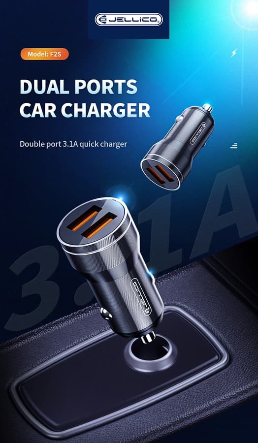 Incarcator auto Jellico F2S, dual port USB, 18W, 3.1A, negru 3