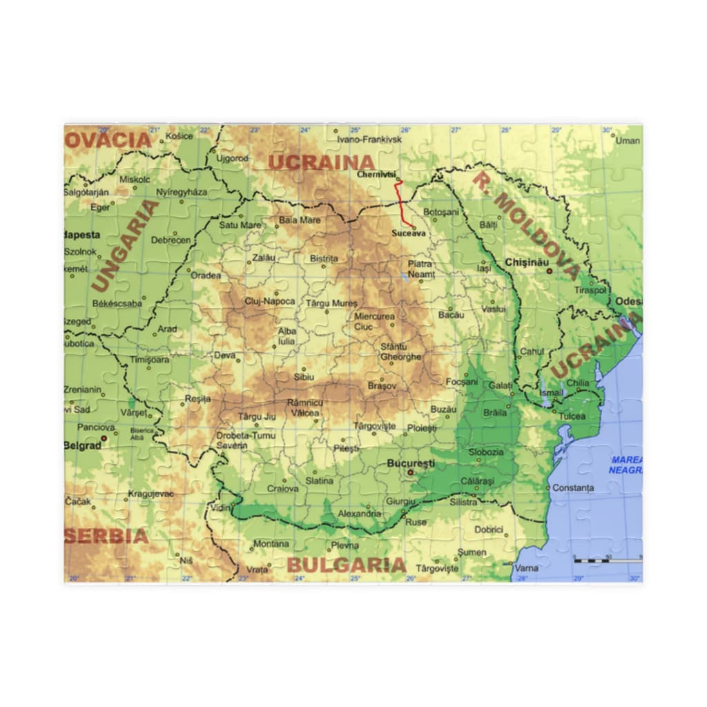 Puzzle 120 piese, 20 x 29 cm, carton alb perlat, harta Romaniei 2