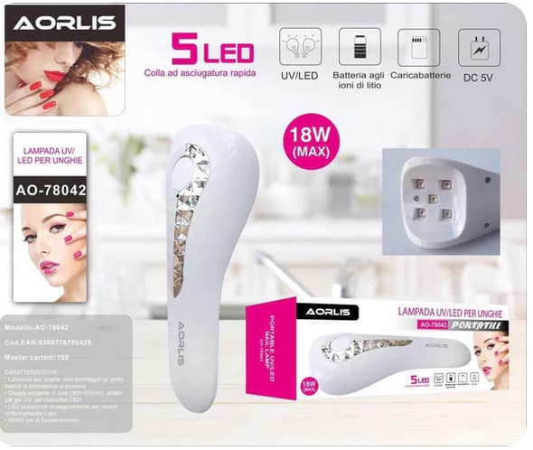 Lampă UV LED portabilă Aorlis AO-78042 pentru unghii, 5 LED-uri, 18W 5