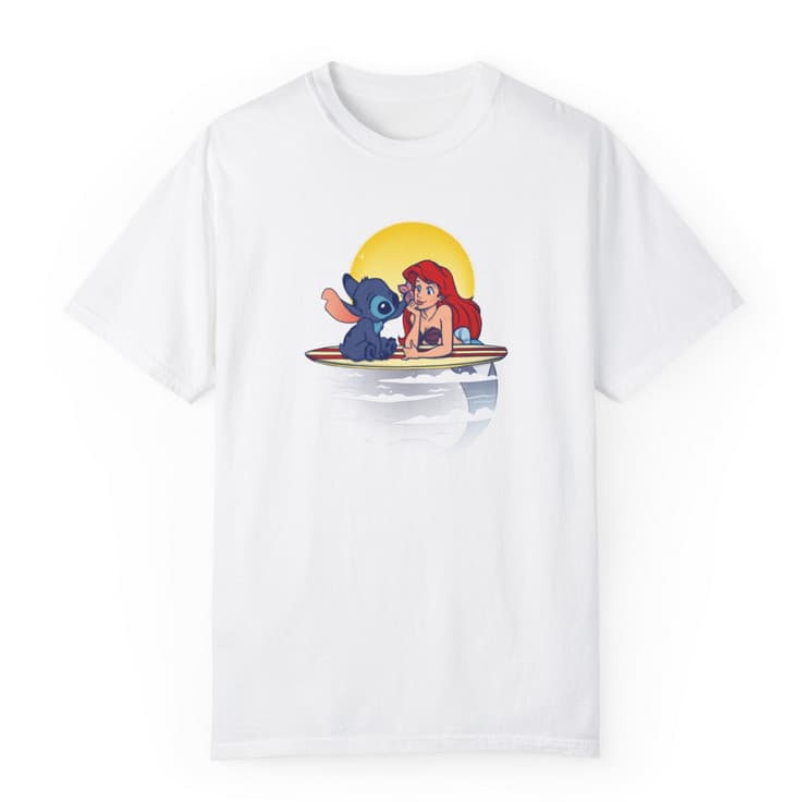 Tricou personalizat alb, copii/adulti, design Stitch si Sirena, modal, diverse marimi 3