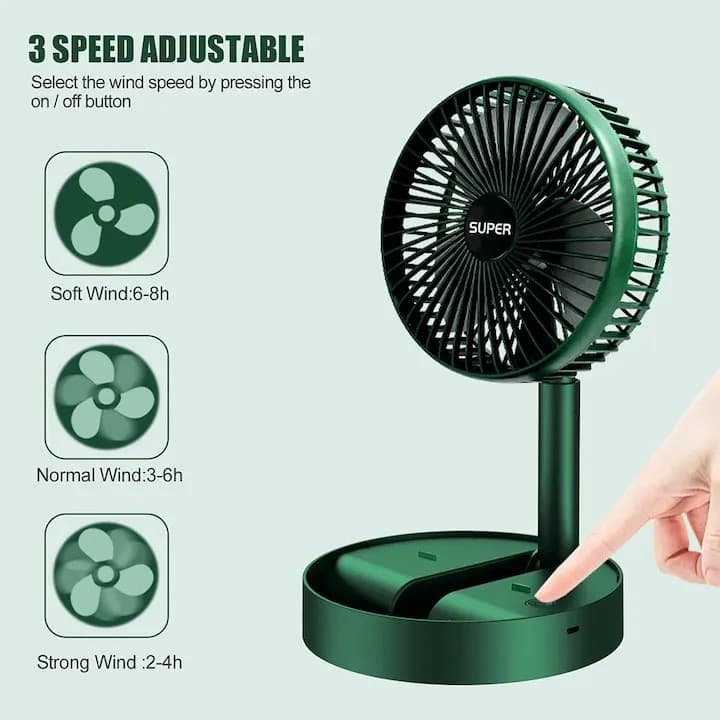 Ventilator pliabil si extensibil, acumulator, incarcare USB, functie suport telefon, verde 3