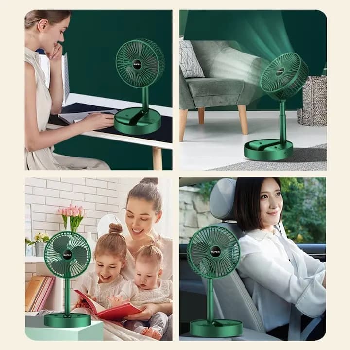 Ventilator pliabil si extensibil, acumulator, incarcare USB, functie suport telefon, verde 5