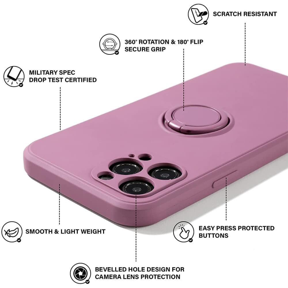 Husa Apple iPhone 12, Ring Silicone, suport sustinere rotativ, catifea in interior, mov 3