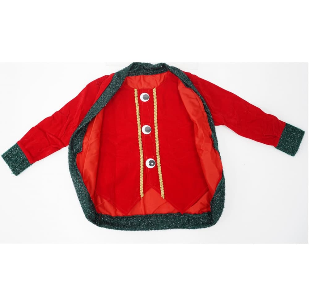 Costum Craciun, Spiridus, rosu-verde, 7 - 9 ani, 3 piese, catifea 2