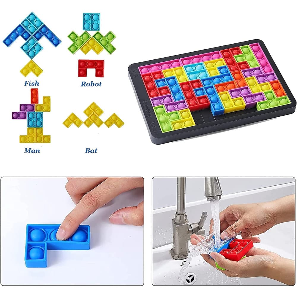 Joc antistres din silicon, Pop It Now and Flip It, Puzzle Blocks, Multicolor 3