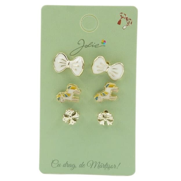 Set 3 perechi cercei, colectia Jolie - Fundita, Unicorn, Floare 2