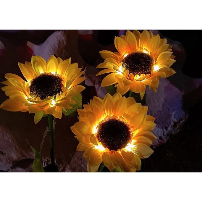 Lampa solara LED pentru gradina, Floarea Soarelui cu 3 flori, inaltime 70 cm 2