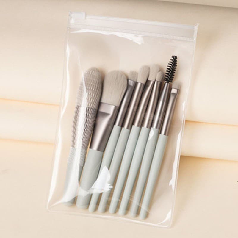 Mini set portabil 8 pensule de machiaj, verde/gri 3