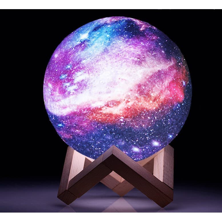 Lampa de veghe in forma de luna cu stele 3D Moon Light, alimentare baterii, stand din lemn inclus, 14 cm 4