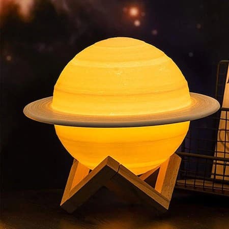 Lampa de veghe 3D Saturn Light, alb cald, alimentare baterii, stand plastic inclus, 15 cm 2