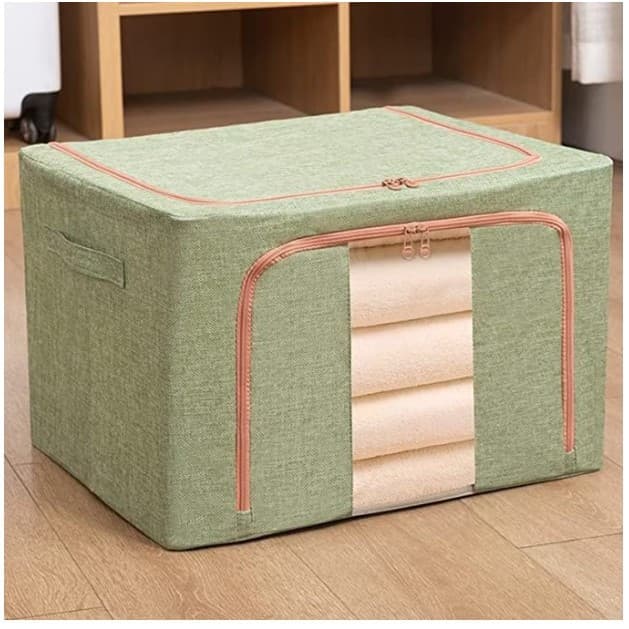 Cutie de depozitare pliabila cu fermoar, 100 litri, material textil, 60 X 42 X 40 cm, verde 4