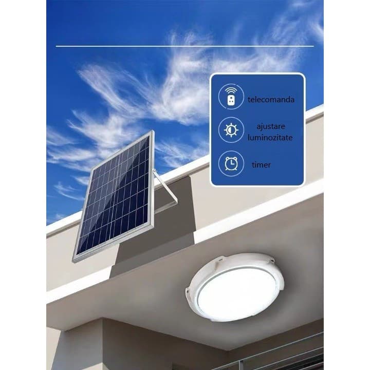 Plafoniera solara 30W, diametru 145MM, cu telecomanda, alb rece 2
