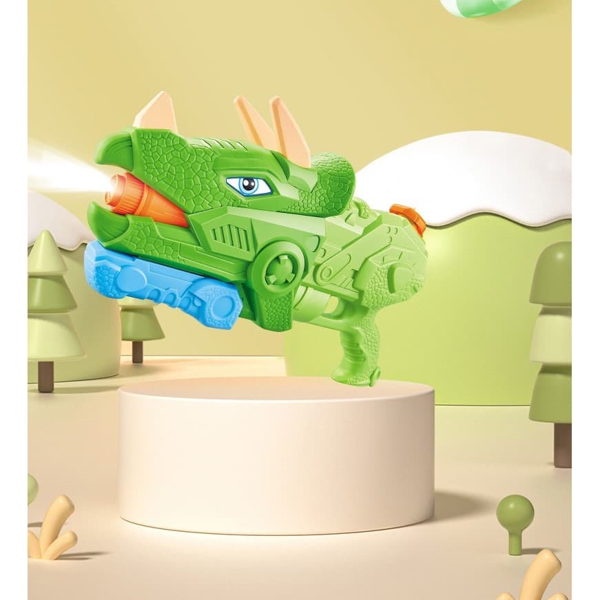 Jucarie pistol cu apa, Triceratops, plastic, 3 duze, rezervor 1330 ml, 6 ani+, verde 4