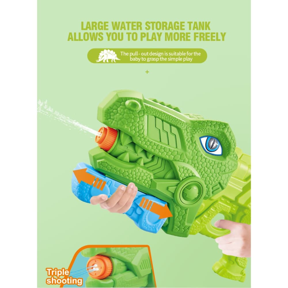 Jucarie pistol cu apa, Tiranozaur, plastic, 3 duze, rezervor 600 ml, 6 ani+, verde 5