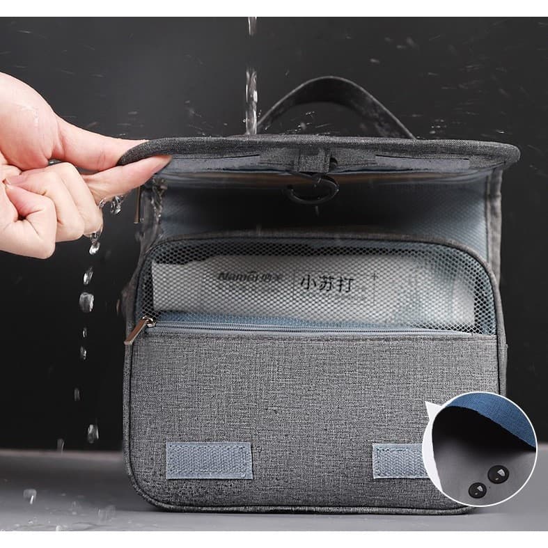 Geanta cosmetice voiaj, material panza, impermeabil, 3 compartimente, agatatoare, 47 x 28 x 20 cm, gri 4