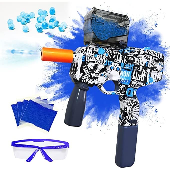 Mitraliera de jucarie cu bile de hidrogen de gel, electrica, 5000 bile incluse, ochelari protectie, MP9, albastra 2