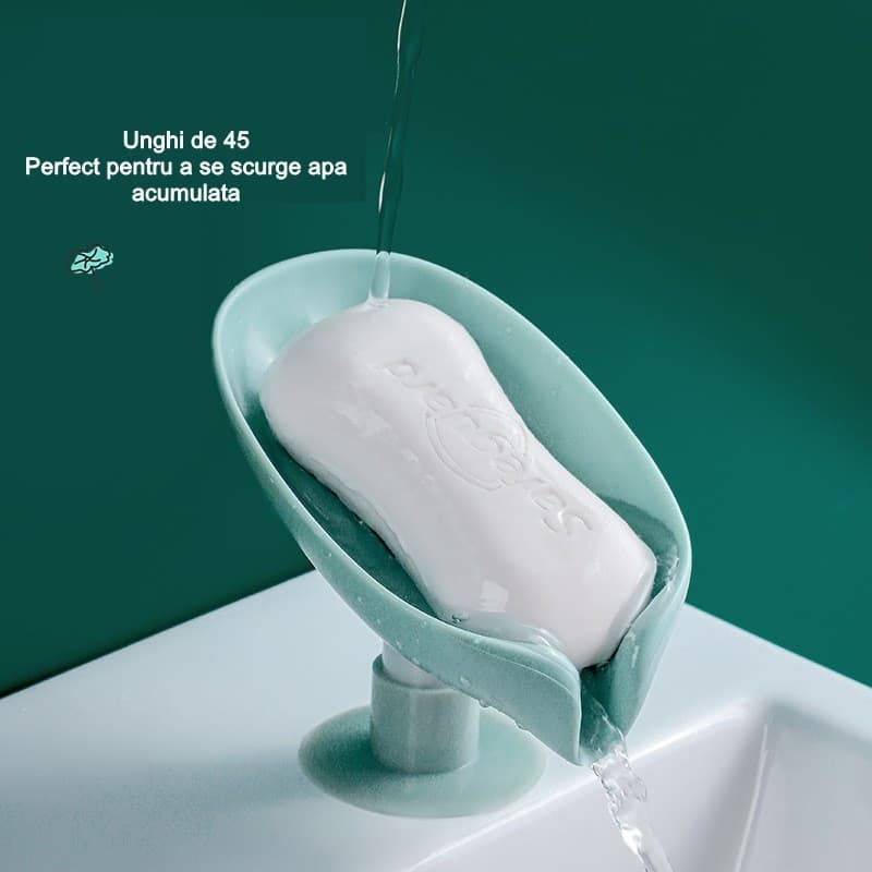 Savoniera cu scurgere pentru sapun, cu ventuza, material ABS, 13 x 8.5 x 10.5 cm, albastra 2