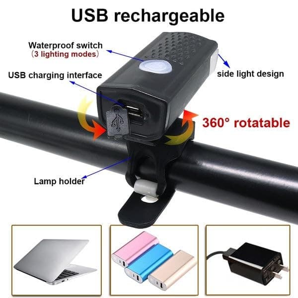 Far cu LED proiector pentru bicicleta/trotineta, reincarcabil, cablu USB inclus, negru 2
