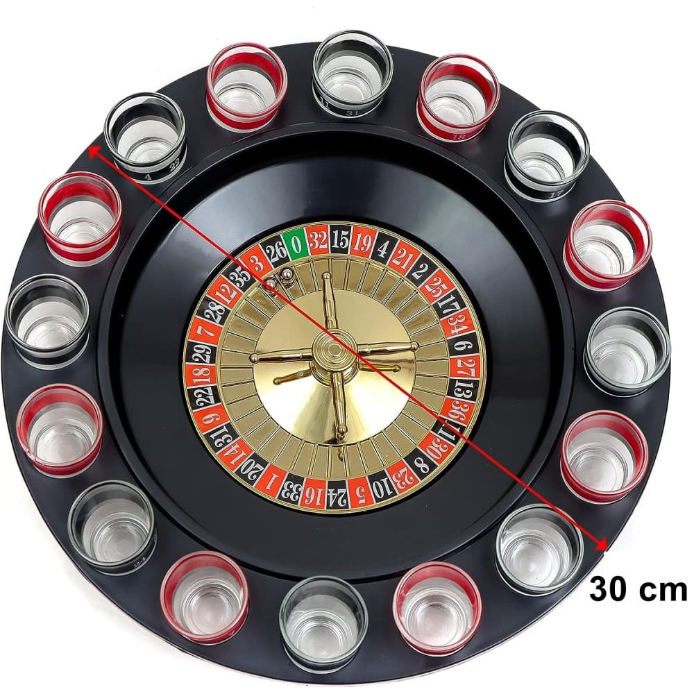 Joc de Baut Ruleta cu Pahare de Shot, 30 cm, Rosu/Negru 2