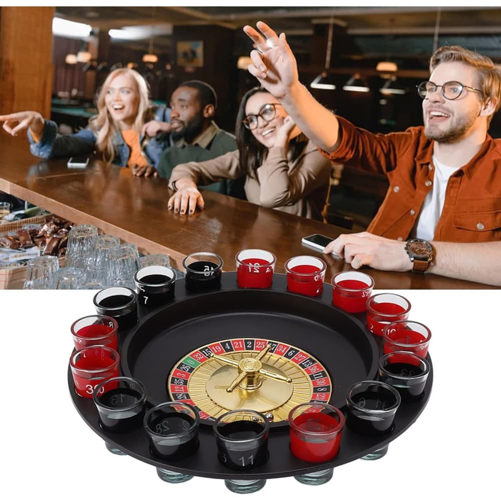 Joc de Baut Ruleta cu Pahare de Shot, 30 cm, Rosu/Negru 4