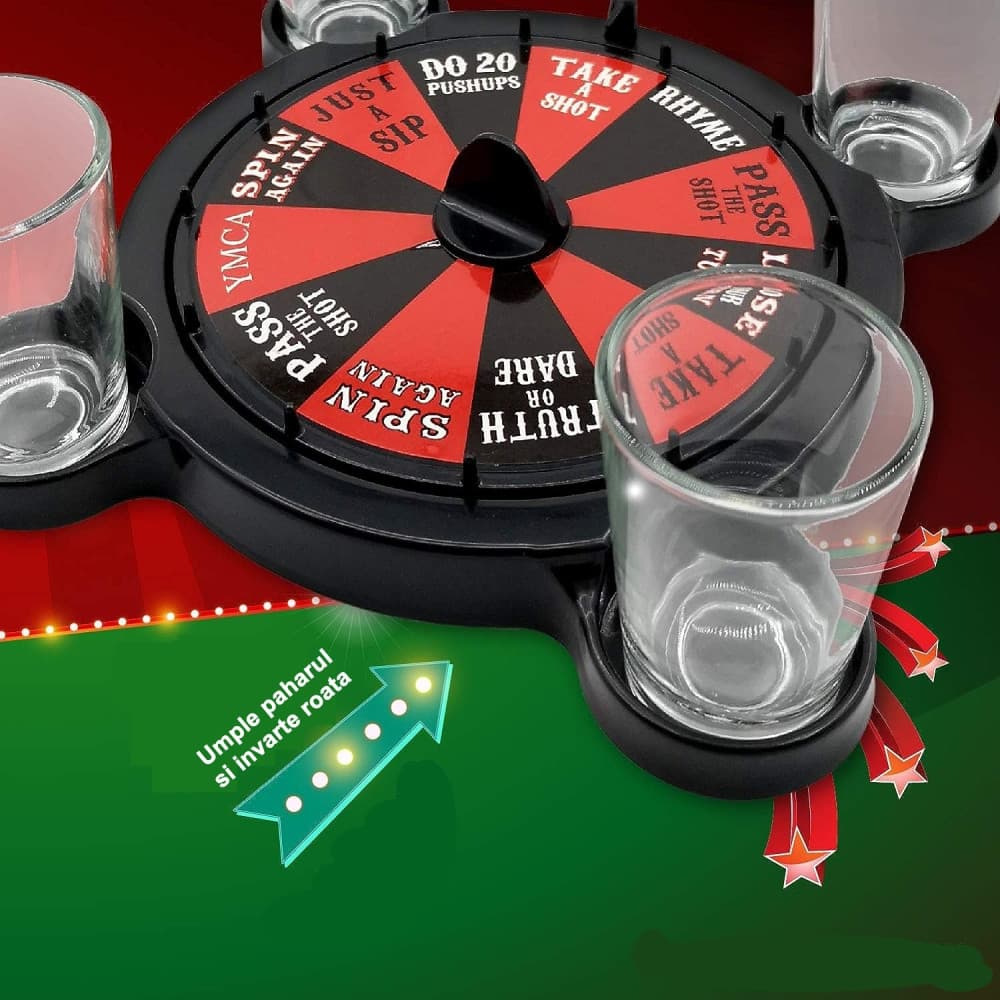 Joc de Baut Ruleta cu Pahare de Shot , 15 x 16.5 cm, Rosu/Negru 2