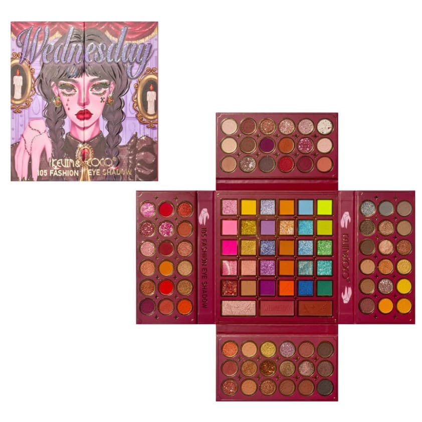 Paleta de Farduri Kevin&Coco, 105 culori, Stil Pliabil, Wednesday, Conturing, Iluminator, Blush incluse, Fara Sulfati, Pudra Compacta, 18.7 x 17.3 x 2.6 cm, 407 g, multicolor 2